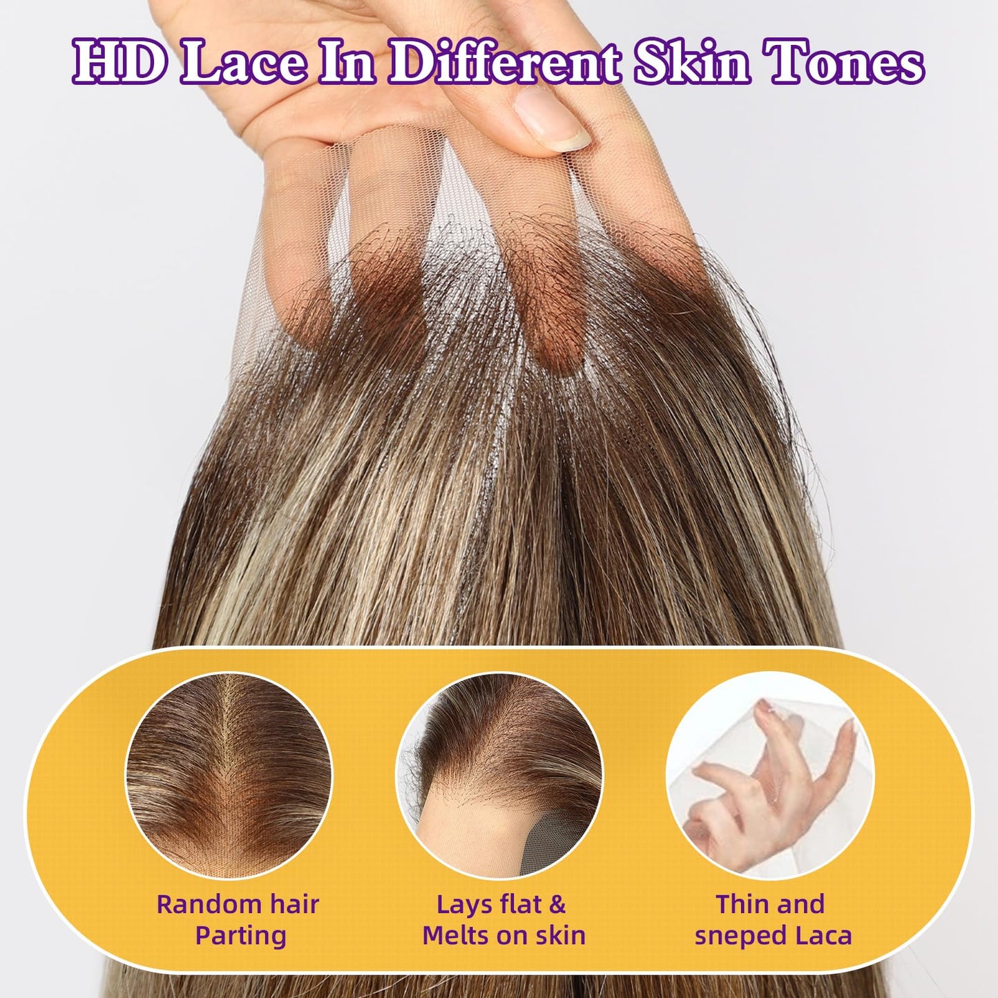 KOME Ash Blonde Highlight Synthetic Lace Front Wig,13×6 HD Short Straight Glueless Bob Wig for White Women Daily Use 12IN（#TT6/166）