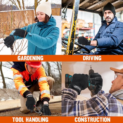 HANDLANDY Winter Work Gloves with Grip for Men & Women, Utility Mechanic Touch Screen Working Gloves for Gardening, Driving, Tool Handling, Construction (Black, Small)
