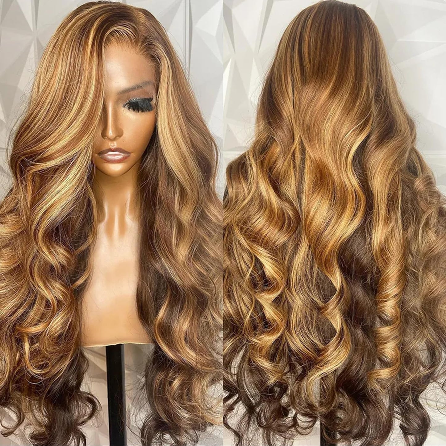 250% Density Highlight Ombre Lace Frontal Wig 13x6 Human Hair Honey Blonde HD Lace Front Wig Pre Plucked with Baby Hair brown 4/27 Colored body Lace Front wig Glueless for Women Natural Hairline