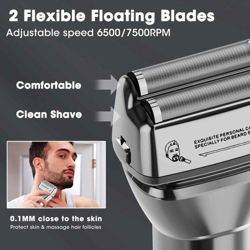 Karrte Professional Hair Clippers and Trimmer Set for Men, T-Shaper Trimmer & Foil Shaver, Nose & Ear Hair Trimmer, Cordless Clippers and Grooming Set, Hair Cutting Kit with LED Display Silver