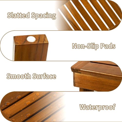 Utoplike Teak Wood Bath Mat for Bathroom and Shower Foot Stool for Shaving Legs