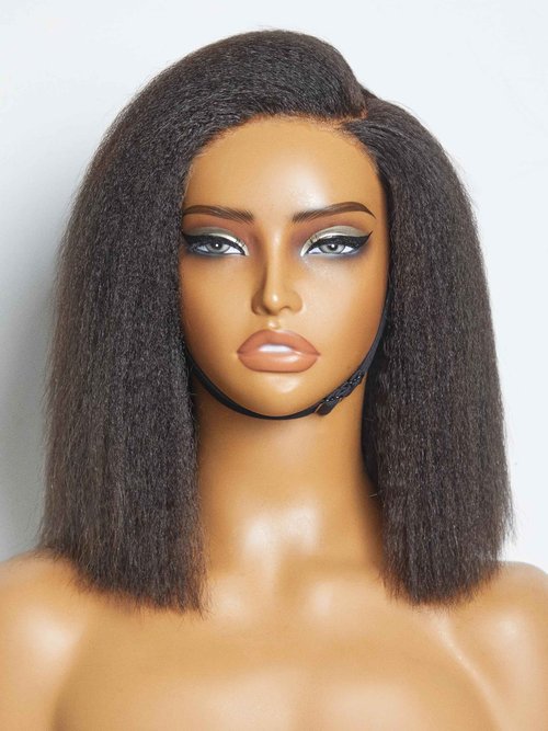 LUVME HAIR Kinky Bob Lace Front Bob Wig 10 Inch Short Kinky Straight Human Hair Wig Glueless