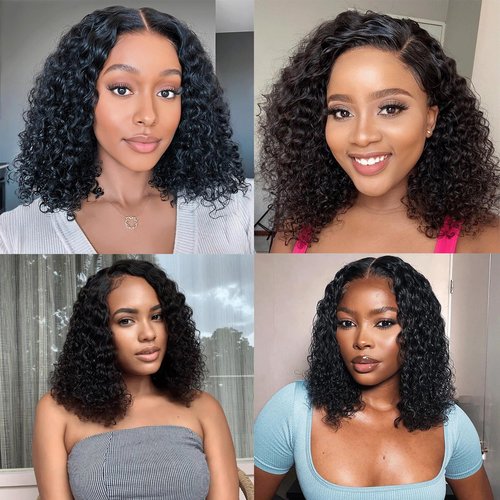 VIULKY 13x6 Deep Wave Lace Front Wigs Short Curly Bob Wig Human Hair 200 Density HD Glueless Lace Frontal Human Hair Wigs for Black Women Pre Plucked Natural Black 8 Inch