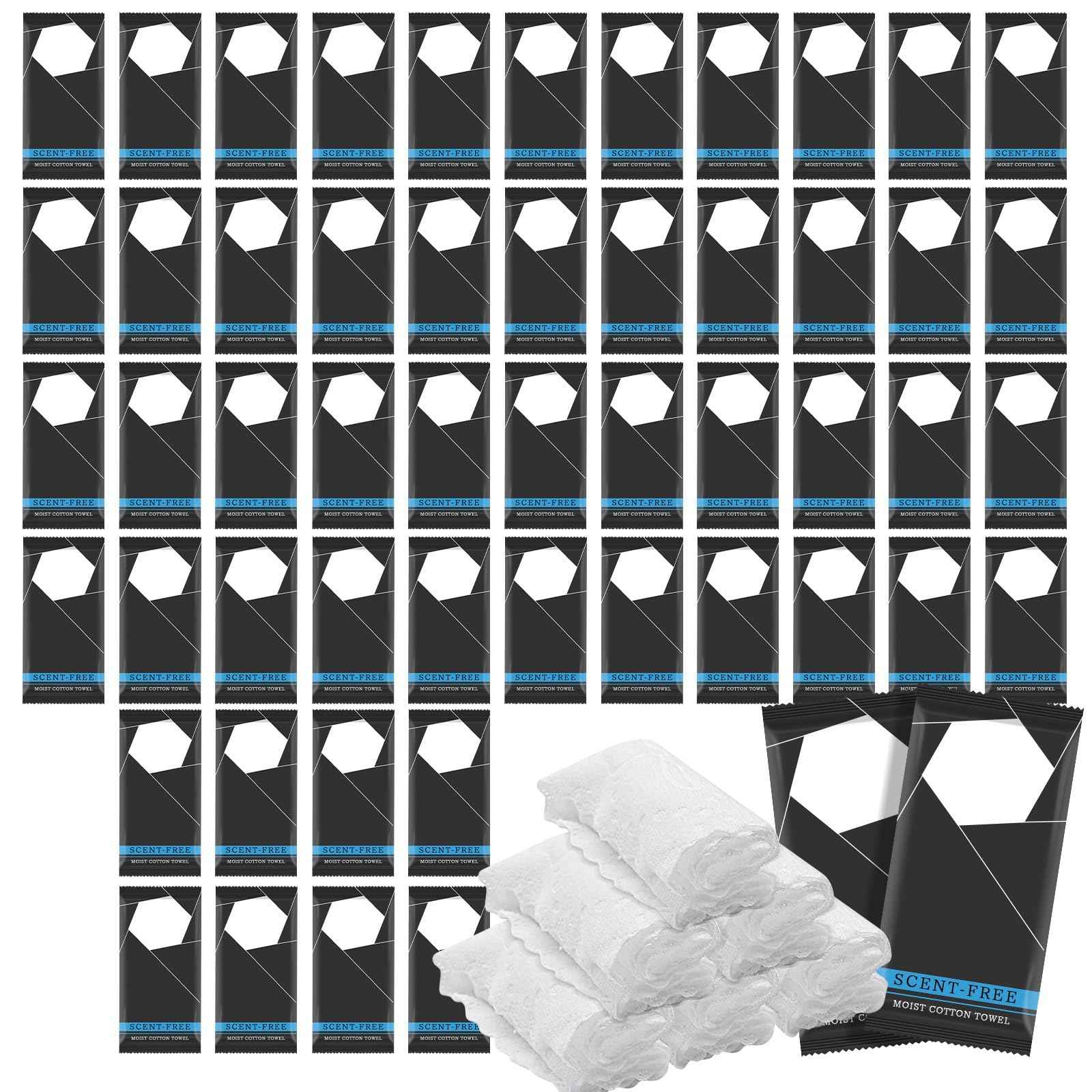 150 Pcs Moist Towel Bulk Moist Towelettes Individually Wrapped,White Towel Services 8.5''x8.5'' Unscented Wet Hand Towels,Disposable Refreshment Pre Moistened Towels for Travel Camping Sport Spa Party