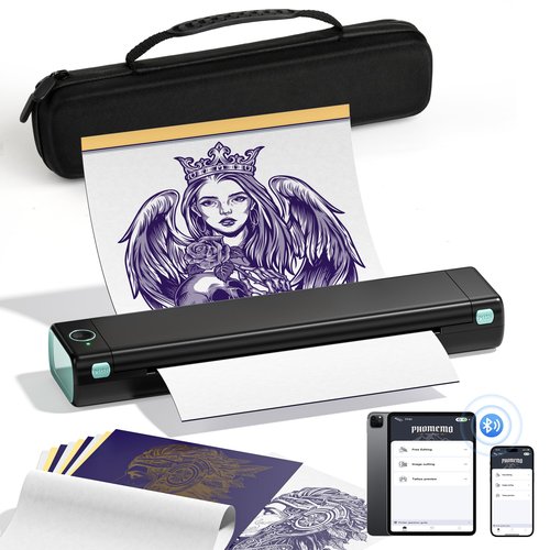 ItriAce Tattoo Stencil Printer, Tattoo Printer, M08F Stencil Printer with 10 PCs Tattoo Transfer Paper, Bluetooth Stencil Printer for Tattooing Compatible with Phone & PC, with 1 Case,203DPI