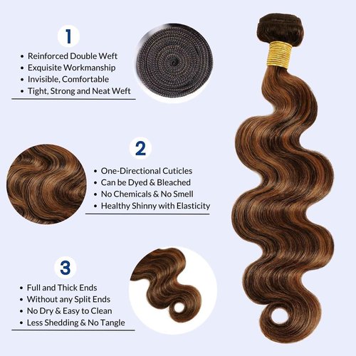MOMOSHERO Brown Highlight 3 Bundles with 4x4 Closure Human Hair Body Wave HD Lace Free Part, Fb30 Soft and Glossy 12A Balayage #1b/30 Black and Brown Bundles and Closure 100% Remy Hair 10 12 14+10 In