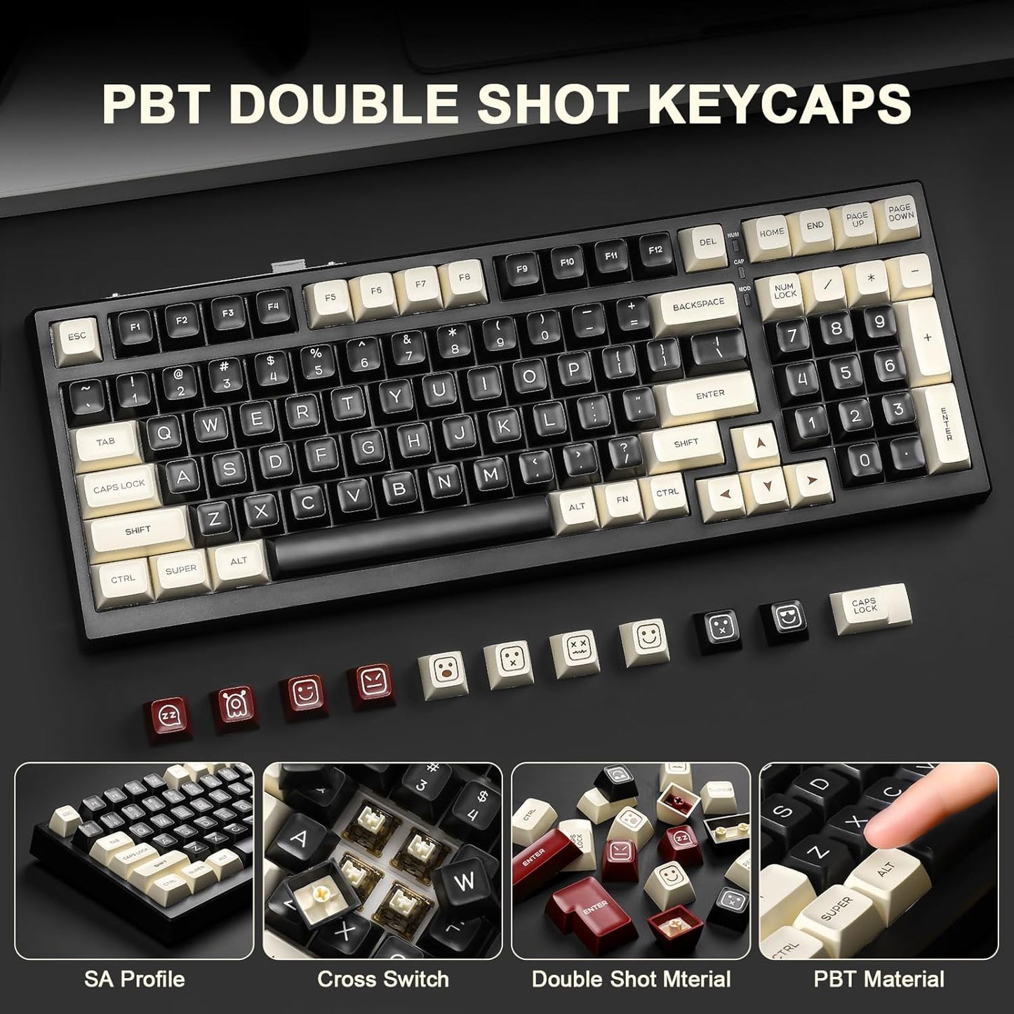 AJAZZ AK980 Wireless Keyboard with Smart Display & Knob,MIKIBYSA Keycaps- Double Shot PBT Custom Keycap Set