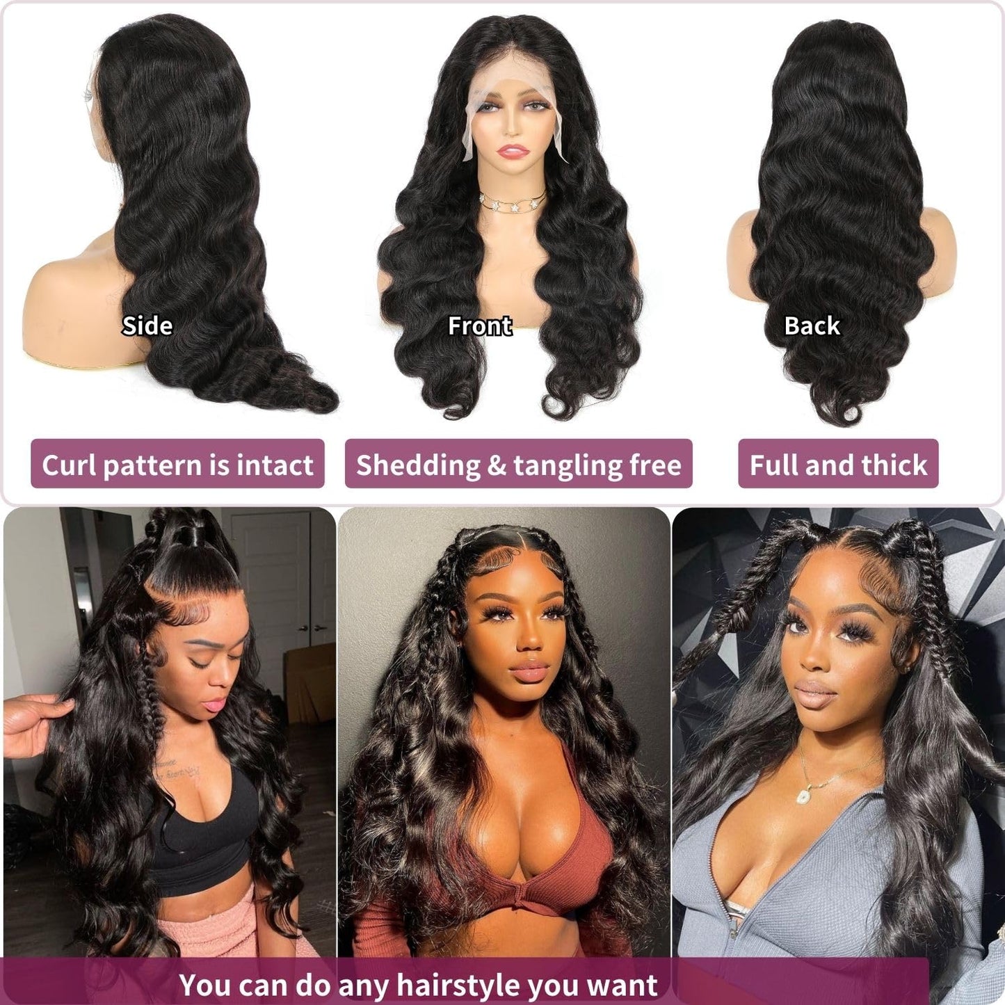 13x6 Body Lace Front Wigs Human Hair 200% Density HD Transparent Lace 100% Real Human Hair Body Wave Frontal Wig Pre Plucked Glueless Wigs with Baby Hair for Women 20 Inch Body Wave Wig Natural Color
