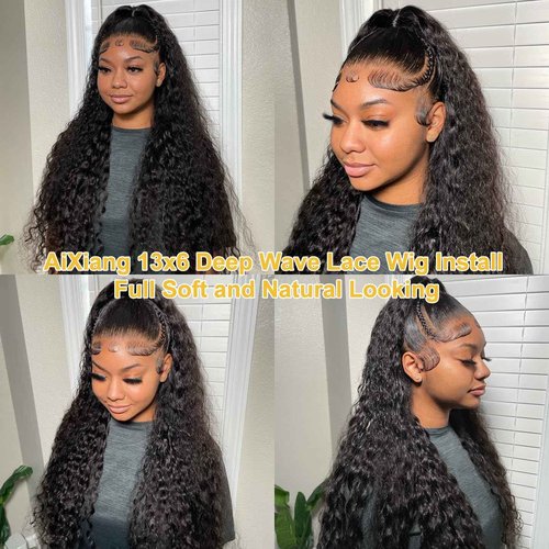 14 Inch Deep Wave Lace Front Wigs Human Hair 13x6 Deep Wave HD Transparent Lace Frontal Wigs for Women 13x6 Lace Front Wigs Virgin Remy Human Hair Wig for Women Deep Wave 13x6 Frontal Wig