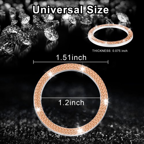 LivTee 2 PCS Crystal Double Rhinestone Car Engine Start Stop Decoration Ring, Bling Car Interior Accessories for Women, Push to Start Button Cover Sticker, Automotive Decals, Gold