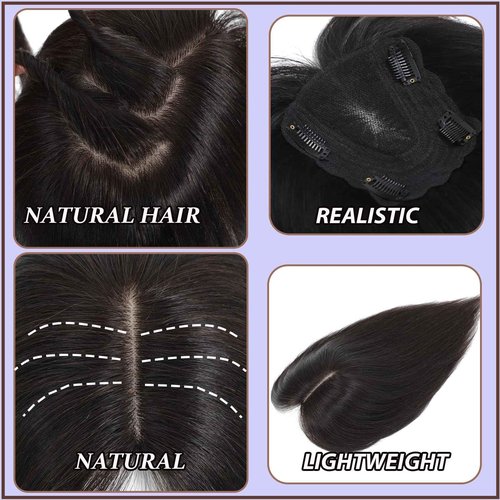 Hair Toppers for Women Real Human Hair, 360°3D Topper for Women with Thinning Crown Wispy Clip in Bangs Breathable Hand Tied Craft Big Coverage Hairpieces(Dark Brown（Big Coverage）, 16 Inch-3D-Wispy)