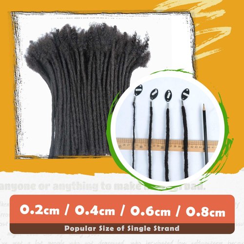 0.6cm Width 12 Inch 40 Strands 100% Real Human Hair Loc Extensions for Men Women Kids Full Handmade Permanent Dreadlock Extension with Comb