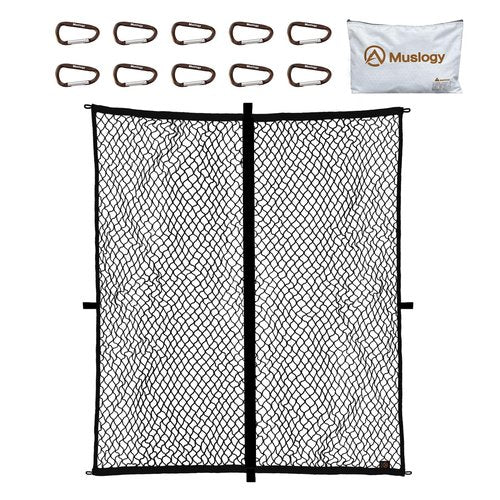 Muslogy Truck Bed Cargo Net Compatible with Pickup Truck Bed Organizer Stretchable 4'x4' to 7'x7' High Elastic Heavy Duty Upgraded Reinforced Storage Net with 10 Metal Carabiners (Single Layer)