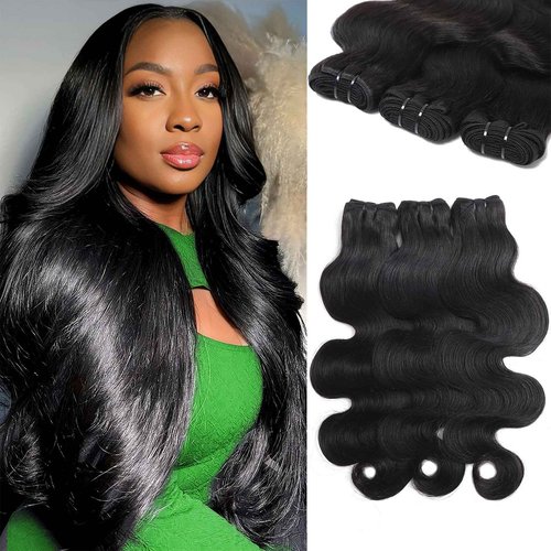 DEWELLY 12A Raw Body Wave Bundles Human Hair 20 22 24 Inch 100% Unprocessed Brazilian Virgin Human Hair Extensions 3 Bundles Deals Human Hair Natural Black Quick Weave Bundle for Women