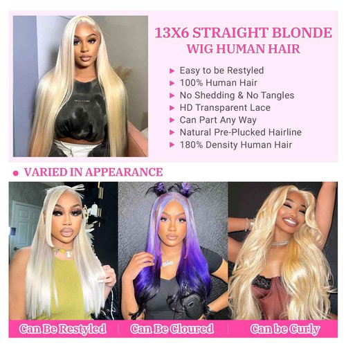 ZyBeidi 30 Inch 613 13x6 Lace Front Wig Human Hair Straight Human Hair Wig 180 Density Honey Blonde Wig Human Hair For Black Women