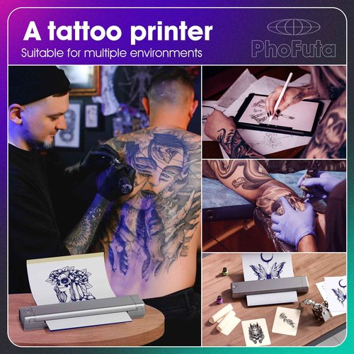 PhoFuta M08F Tattoo Stencil Printer With 10pcs Stencil Paper, Wireless Machine for Artists & Beginners, Compatible With Phone, iPad & PC