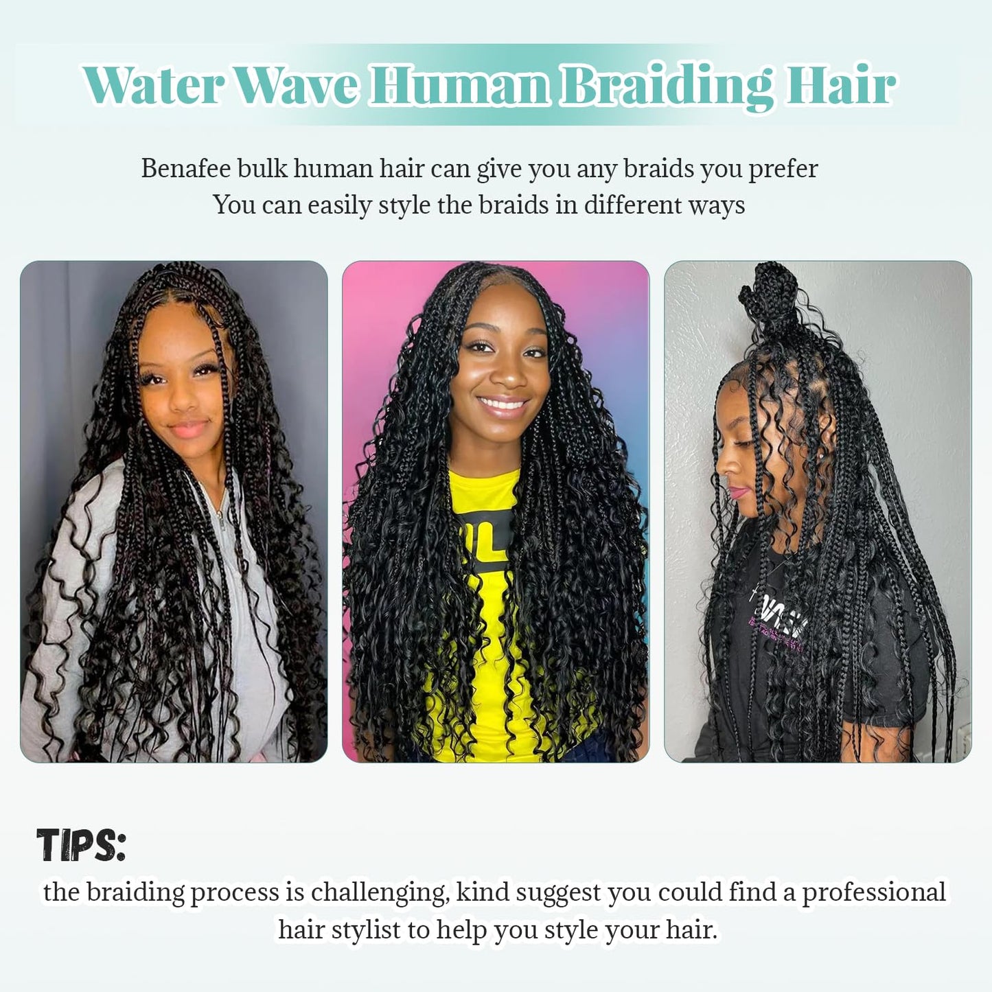 Human Braiding Hair for Crochet Boho Braids Water Wave Bulk Human Hair for Braiding Knotless 28 Inch 100G Natural Color No Weft Curly Wet and Wavy Micro Braiding Extensions