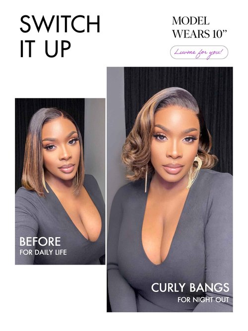 LUVME HAIR Bob Wig 100% Human Hair Wigs Glueless Lace Front 200% Density 10 Inches Brown Highlights Bob, Pre Cut Plucked Hd Lace Short Wig Ready To Go Natural Color Straight Bleached Knots Side Part