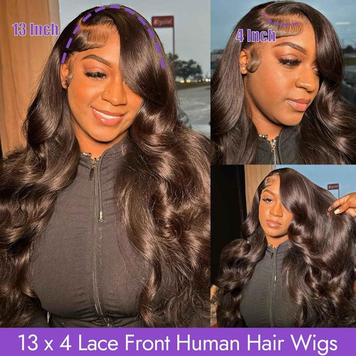 Starmo Body Wave 13x4 HD Lace Front Human Hair Wigs for Women 150% Density Glueless Natural Black 24 Inch