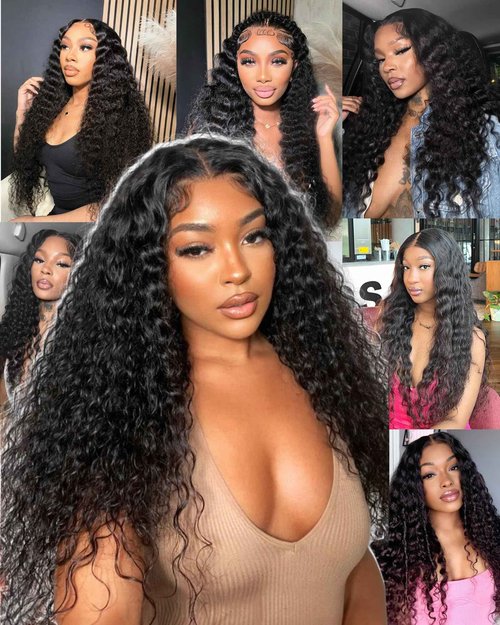 Qokyku Glueless Wigs Human Hair Pre Plucked Pre Cut Deep Wave Lace Front Wigs Human Hair 5x5 HD Lace Closure Wig 180 Density Wear and Go Wig for Black Women Beginner Friendly 24 Inch