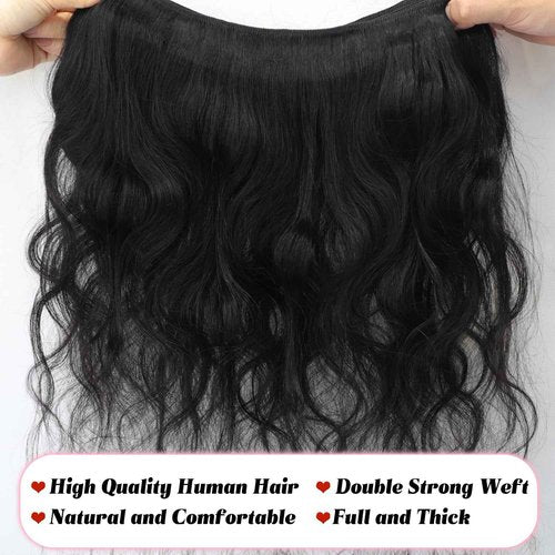 KAITHLYPO 12A Human Hair Bundles 14 16 18 Inch Body Wave 100% Unprocessed Brazilian Virgin 3 Bundles Weave Quick Wavy Human Hair Extensions for Women Natural Black