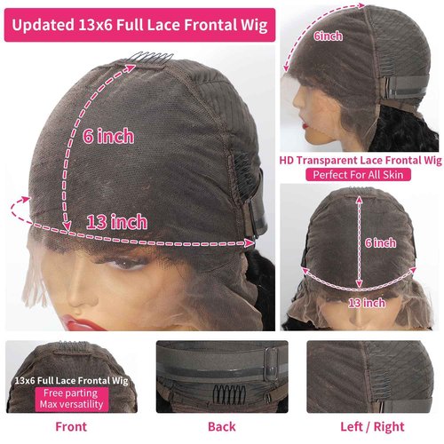 Jumida 24 Inch 13x6 Lace Front Wigs Human Hair Water Wave 200 Density 13x6 HD Full Lace Frontal Wigs Pre Plucked Wet and Wavy Glueless Deep Curly Human Hair Wigs for Women Natural Black