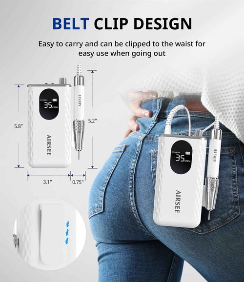 AIRSEE Updated Professional Nail Drill,Rechargeable Cordless Efile Machine for Acrylic Extension Gel Dip Powder Powerful Portable Efile 56 Sanding Bands 7 Bits,Low Noise Low Heat,G7 White