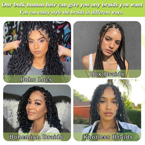 Human Braiding Hair for Boho Braids 75g 24 Inch Deep Water Wave Bulk Human Hair for Braiding No Weft 12A Boho Curly Human Hair for Braiding 10 Bundles/Pack Natural Color