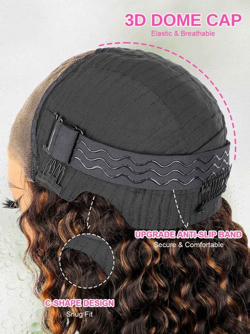 Highlight Blonde Wear and Go Glueless Wigs Human Hair Pre Plucked Pre Cut, 5x7 OQ Hair Glueless Wigs 4/27 Water Wave Short Curly Bob Wig Human Hair for Women 4/27 Color 16Inch