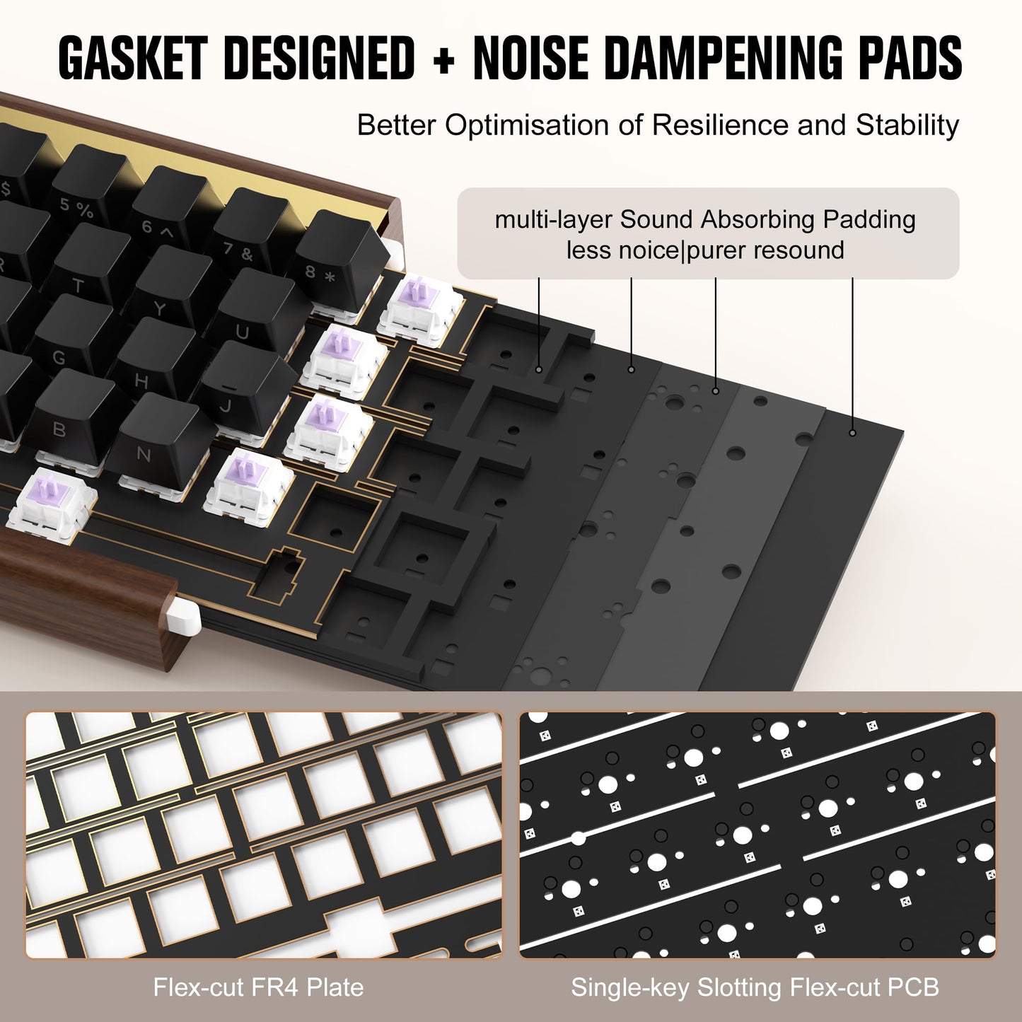 XVX M68 60% Mechanical Keyboard with Walnut Wooden Case, Gasket-Mounted Retro Gaming, Pre-lubed POM Switches, Hot Swappable Custom Wired, RGB Backlit, Cherry Profile