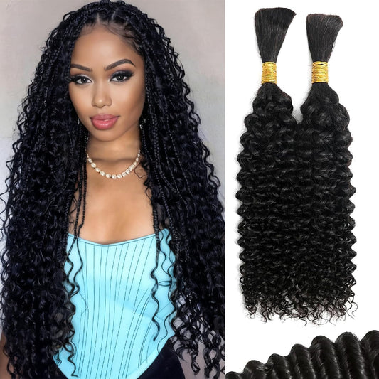 Human Braiding Hair 24 inch 110g Jerry Curly 12A Real Human Hair Boho Human Hair For Braiding No Weft 2 Braids Per Pack Wet and Wavy Human Hair Braiding Hair Natural Black