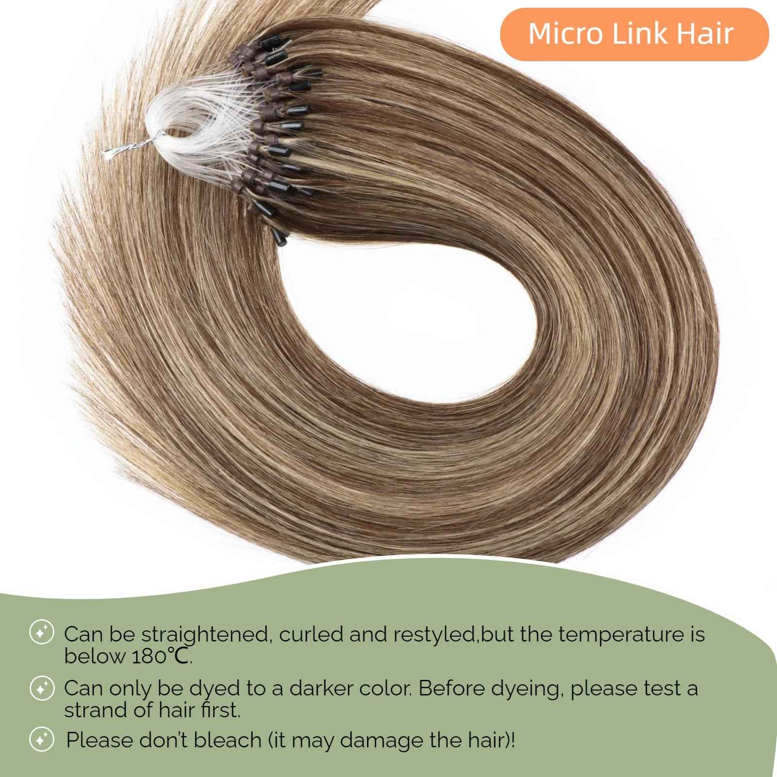 MicroLink Hair Extensions Human Hair Micro Loop Extension 0.5g/Strand 100 Strands 50g Silky Straight Micro Link Human Hair Invisible Micro Bead Hair Extensions 20 Inch, #4/613 Brown Mix with Blonde