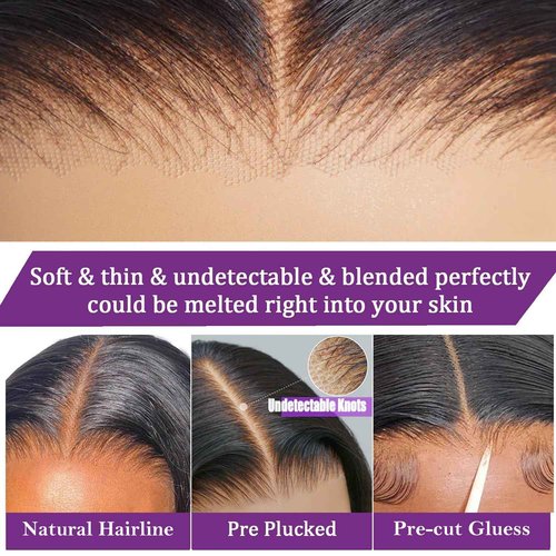 Daveila Body Wave Glueless Wig Human Hair Pre Plucked Pre Cut Glueless Lace Front Wig Ready to Wear 6x4 Body Wave Closure Wig Human Hair 180% Density Body Wave Pre Plucked Human Hair Wig Lace 22 Inch