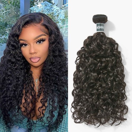 ASHINE Human Hair Bundle Deep Curly Water Wave, Unprocessed Cambodian Raw Hair 24 Inch, Flip Over Quick Weave Wet and Wave Bundles for Women Natural Black