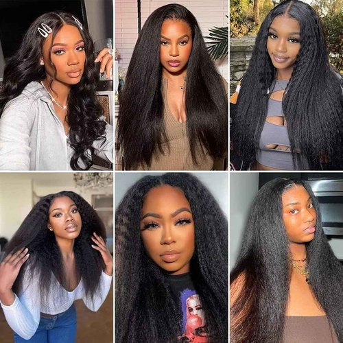 Vanmast V Part Wig Human Hair Kinky Straight 180% Density Upgrade U Part Human Hair Wig For Women No Leave Out No Glue Beginner Friendly Full Head Clip Yaki V Shape Wigs 16 Inch Natural Color