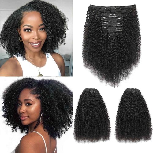 Yacurcur Afro Kinky Curly Clip in Hair Extensions Human Hair 4C Hair Clip in Extensions 8pcs 240g/set 10A Brazilian Virgin Natural Hair Clip Ins for Black Women Natural Black Color 16 Inch