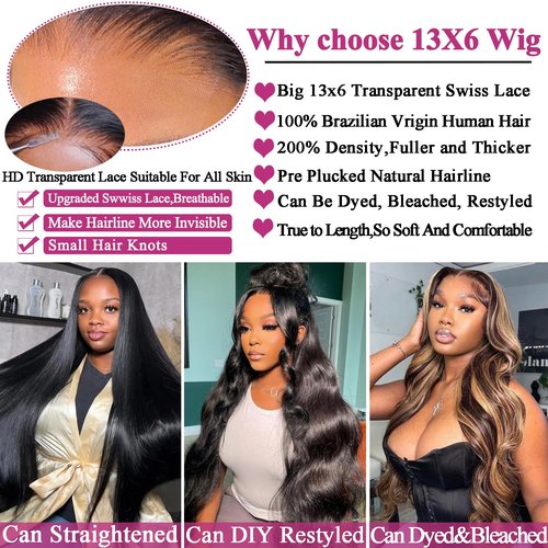 BIMKOS 20Inch 13x6 HD Lace Front Wigs Human Hair 200% Density Body Wave Lace Front Wigs Human Hair Lace Front Wigs for Women Glueless Body Wave Wigs Human Hair Pre Plucked with Baby Hair Natural Black