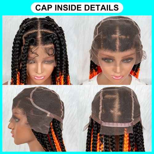 A ANYTIME 36 Inch Transparent Full Lace Braided Wigs Knotless Box Braided Lace Wigs for Black Women with Baby Hair Synthetic Lace Front Colored Braiding Wigs(OTORANGE)