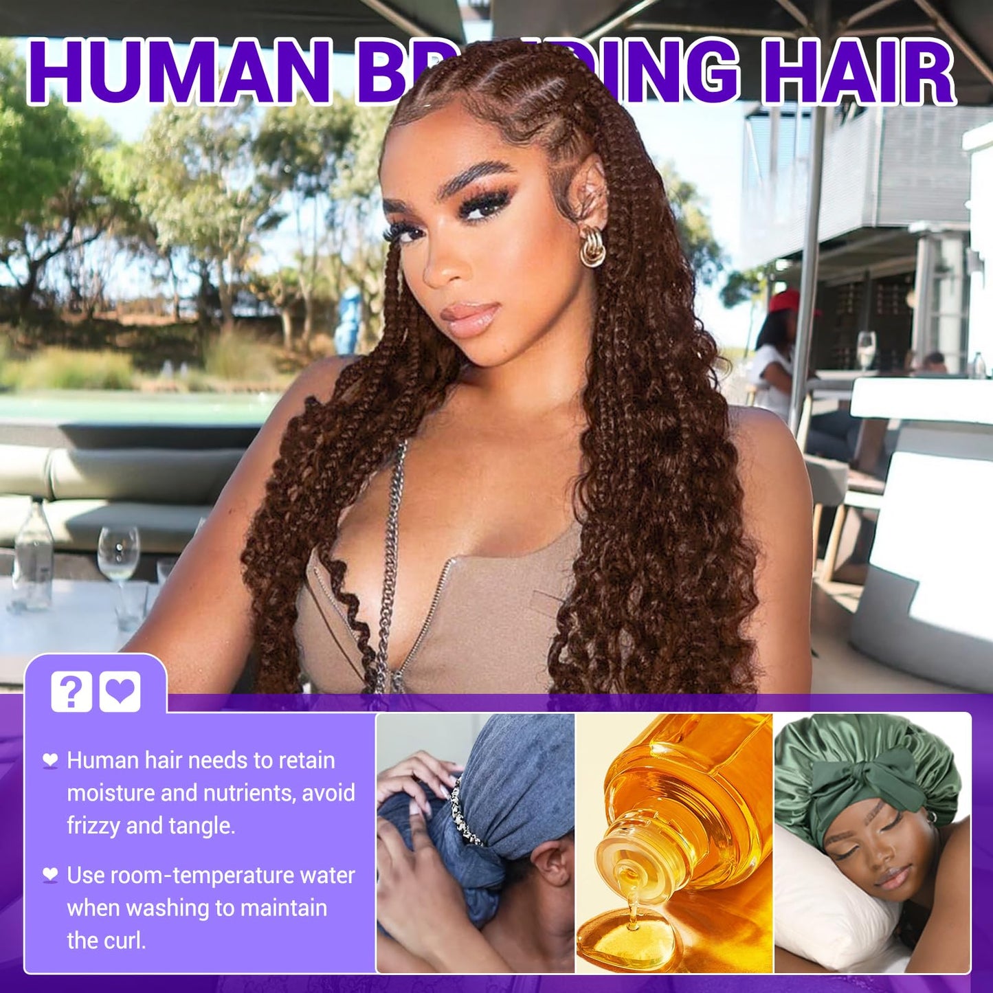 Human Braiding Hair for Boho Braids 110g 24 Inch Deep Wave Boho Bulk Human Hair for Braiding Knotless 12A Wet and Wavy Bohemian 3 No Weft Bundles/Pack Curly Braids Brown