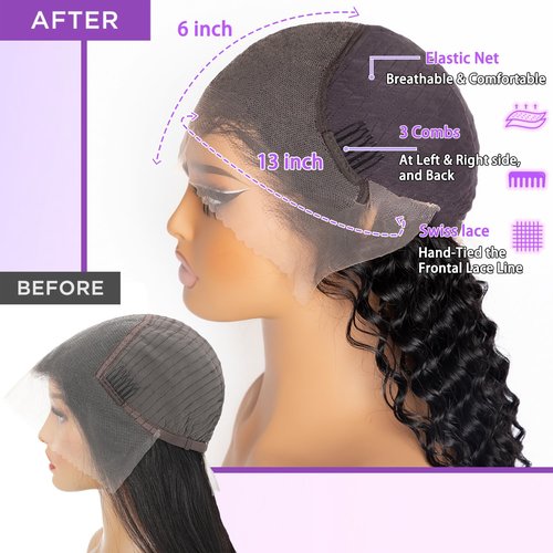 ILHILH 13x6 Deep Wave Lace Front Wigs Human Hair Pre Plucked HD Lace Frontal Deep Wave Wig Pre Plucked 200 Density Brazilian Glueless Wet and Wavy Wig 20 Inch