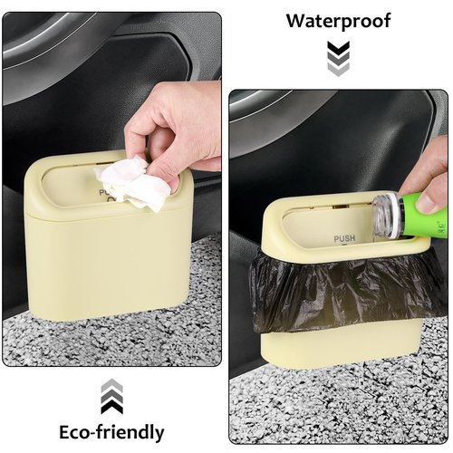 Accmor Car Trash Can, Portable Vehicle Trash Bin with Lid, Car Dustbin Garbage Organizer Holder with One Roll Trash Bag, Leakproof Hanging Mini Cars Storage Bag Container for Auto, SUV, Office (Beige)