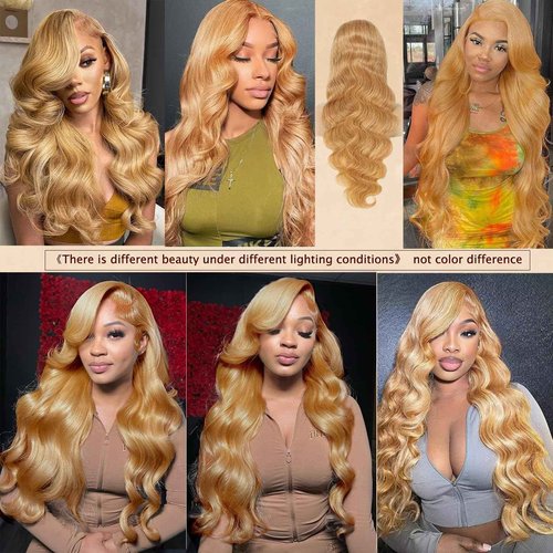 Fugool Honey Blonde Wig Human Hair 13x6 Body Wave Hd Lace Front Wigs Human Hair Pre Plucked 27# Colored Blonde Lace Frontal Wig 180% Density Real Hair Wavy Human Lace Front Wigs For Black Women 30Inch