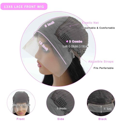 TTSMINS 13X6 Lace Front Wigs Human Hair Pre Plucked With Baby Hair 30 Inch 180 Density Glueless Transparent HD Straight Lace Front Wigs Lace Frontal Wigs for Women Natural Black Color
