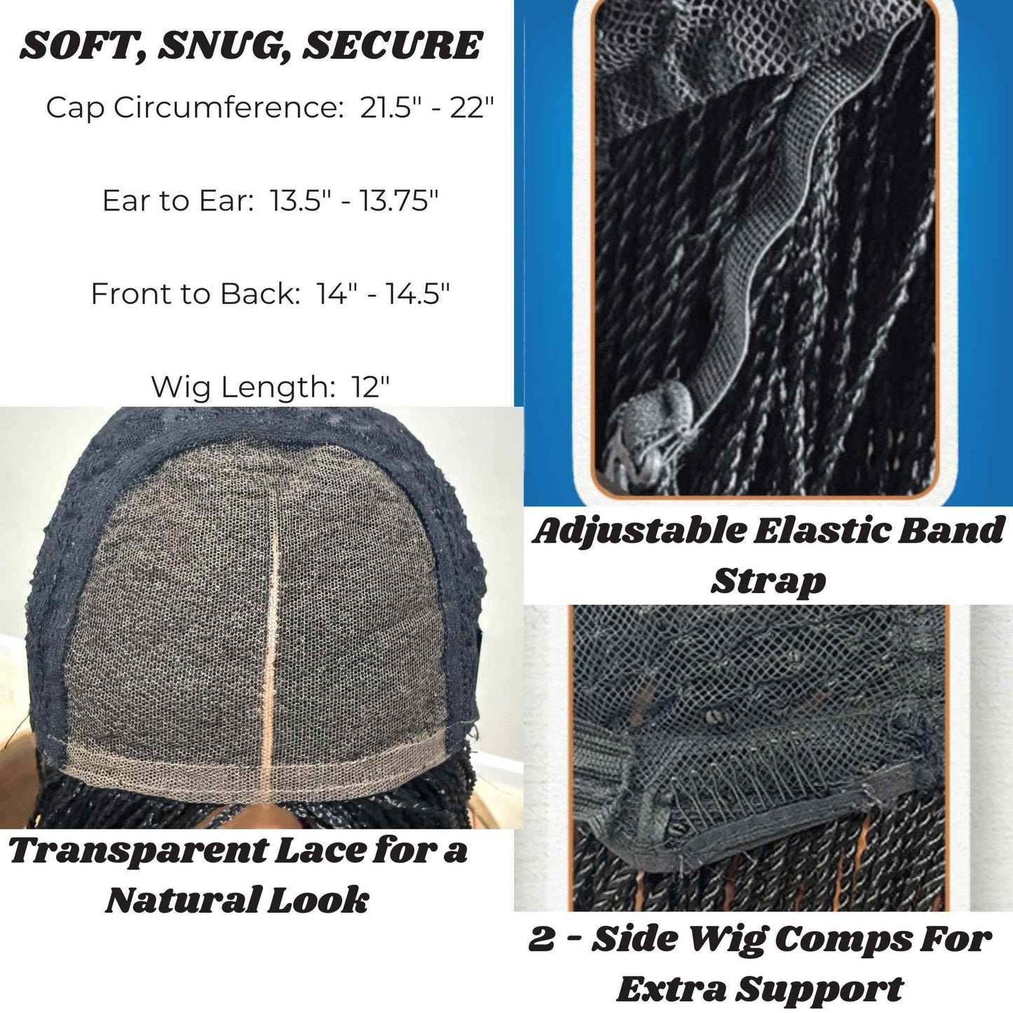 JBG SERVICES Twisted Wigs, 12-Inch Micro Million Twist Braided Wig - Light, Soft Braid Wigs for Black Women with Glueless 4X4 Lace Closure - No Tangle Synthetic Braids - Black 1