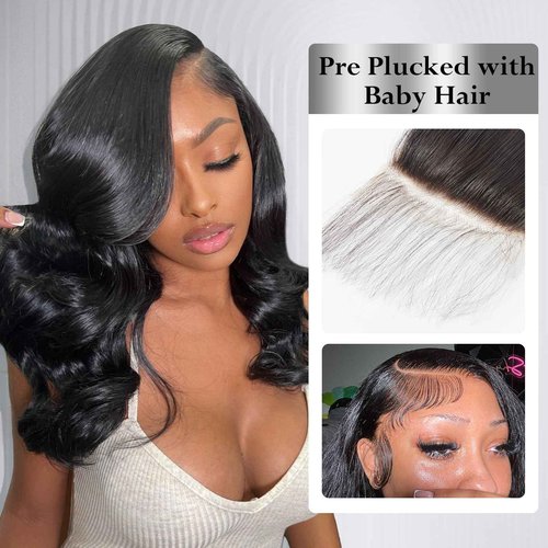 ASHINE 5x5 HD Lace Closure Body Wave Straight Human Hair 5x5 Real HD Lace Closure Invisible Bleached Knots Pre Plucked with Baby Hair Natural Hairline 18 Inch