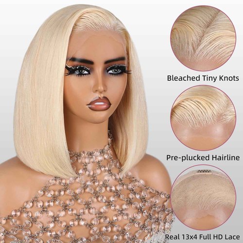 SUPERLOOK Blonde Bob Wig Human Hair 613 Lace Front Wig Human Hair 13X4 lace Front Bob Wig Pre Plucked With Baby Hair 210% Density 613 Short Bob Wigs for Women 10inch