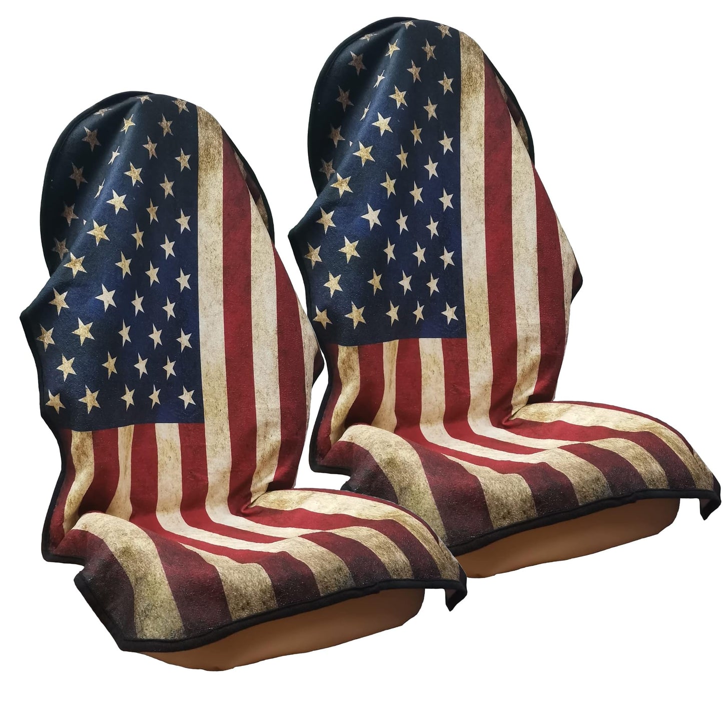 LoyaGour Car Seat Cover Protector Front Seats,for Gym Workout,Running,Swimming,Beach and Hiking,Waterproof Sweat Towel Bucket Seat Covers for Cars SUV Trucks (American Flag, 2Pcs)