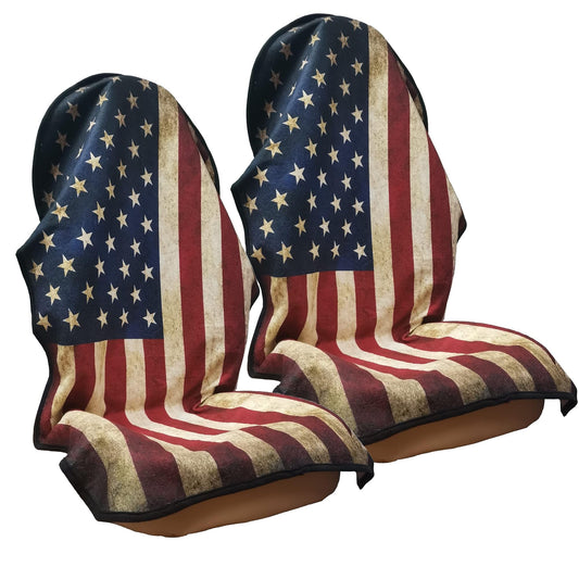 LoyaGour Car Seat Cover Protector Front Seats,for Gym Workout,Running,Swimming,Beach and Hiking,Waterproof Sweat Towel Bucket Seat Covers for Cars SUV Trucks (American Flag, 2Pcs)