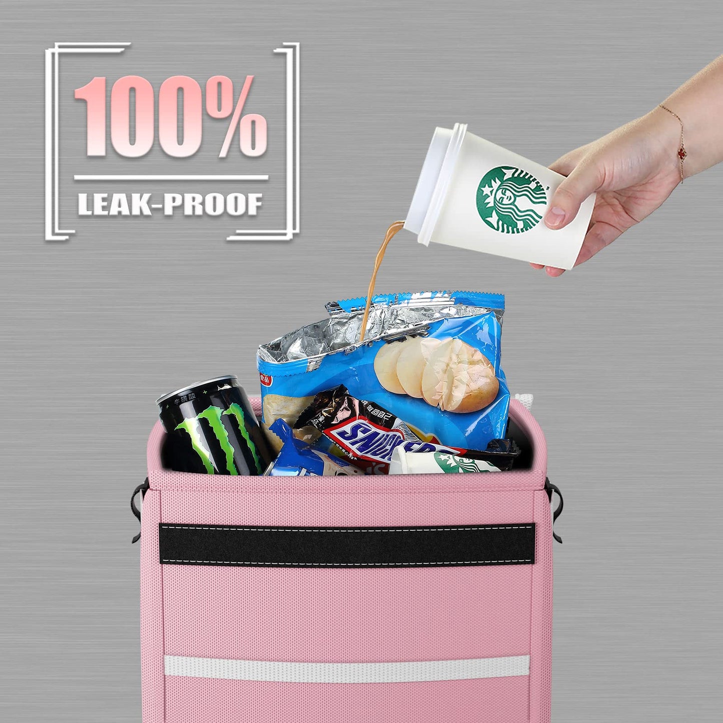K KNODEL Waterproof Car Trash Can with Lid, Leak-Proof Garbage Bag, Hanging Bin for Women (Pink, Medium)