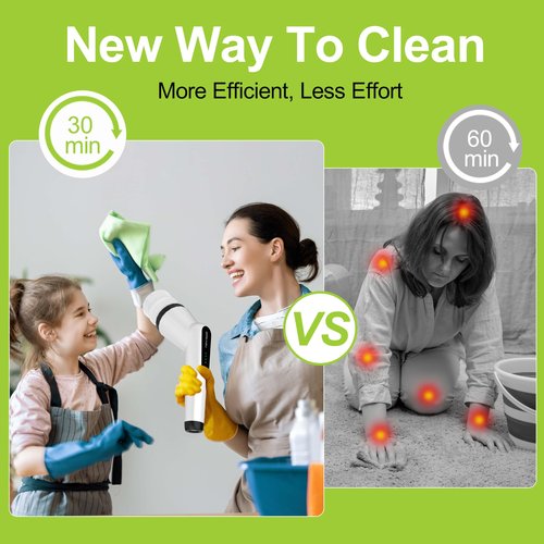 Electric Scrubber Brush, IPX7 Electric Scrubber for Shower, Electric Cleaning Brush Scrubber with 7 Replaceable Brush Heads & Retractable Handle, 2-Speed Adjustable Spin Cleaning Brush